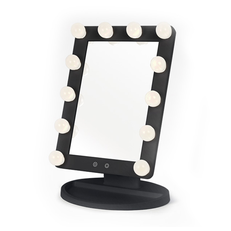 Perfekte Schönheit Touch-Lichtspiegel mit Basis, elektrisch, 12 externe Lichter Light Stage Schwarz Perfekte Schönheit Touch-Lichtspiegel mit Basis, elektrisch, 12 externe Lichter Light Stage Schwarz