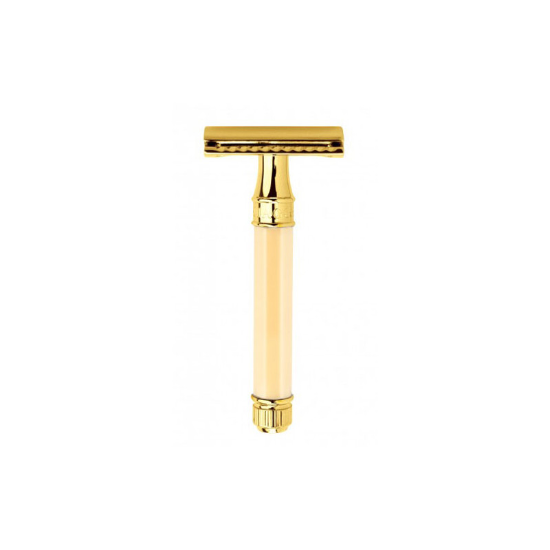 Edwin Jagger Klassischer achteckiger Rasierhobel in Gold und Elfenbein Edwin Jagger Klassischer achteckiger Rasierhobel in Gold und Elfenbein