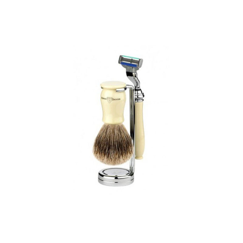 Edwin Jagger Rasierset Mach 3® Rasierer, Pinsel &amp; Halter Elfenbein