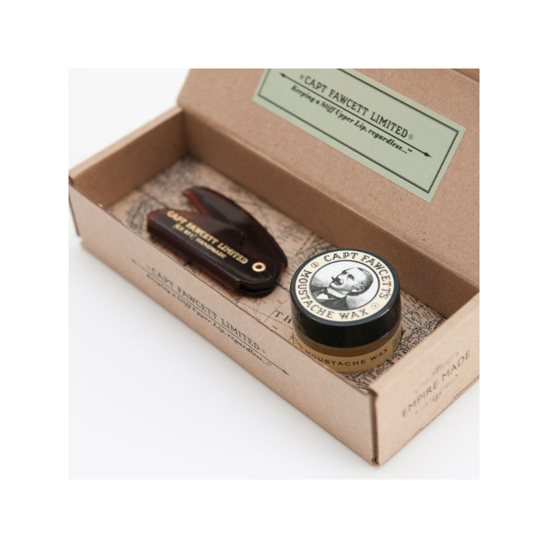 Capt Fawcett's Captain Fawcett&#39;s Extra Strong Sandelholz Schnurrbart Wachs &amp; Kamm Etui